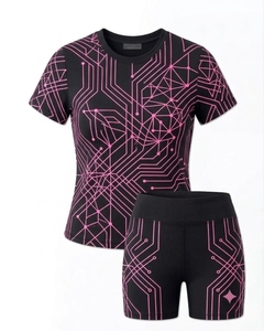 Ensemble de maillot de cyclisme pour femme imprimé, séchage rapide, haut à manches courtes et short respirant de haute qualité - Product Image 2