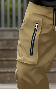 กางเกงคาร์โก้สีกากีสำหรับผู้ชาย เอวยางยืด ปิดด้วยเชือกผูก มีกระเป๋าหลายช่อง สไตล์ลำลอง ผ้าแคนวาสเนื้อปานกลาง เหมาะสำหรับใส่ในฤดูหนาว - Product Image 5