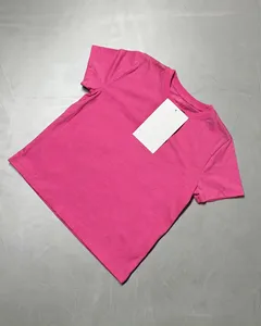 เสื้อยืดสีชมพูบานเย็นแบบเรียบ |   เสื้อยืดคอกลมแขนสั้นสำหรับเด็กผู้หญิง |   ป้ายแท็กสีชมพูสดใสใหม่ - Product Image 4