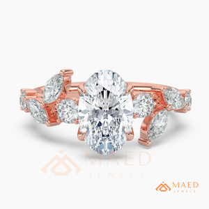 แหวนหมั้นเพชรโมอิสซาไนต์ทรงวงรี 14K โรสโกลด์ ประดับแบบคลัสเตอร์ ของขวัญเครื่องประดับเจ้าสาวสำหรับผู้หญิง สไตล์อเมริกันสุดฮิต - Product Image 5