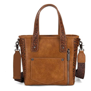 Sac fourre-tout en cuir pour femme style western, détails outillés, franges, pierre turquoise, concho, fermeture éclair, pliable, élégant sac à main de cowgirl - Product Image 4