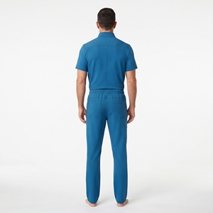 Men's Hospital Medical Scrub Suit Polyester Blue Scrub Half Zip Top with Pocket Drawstring Pants Healthcare <b>Uniform</b> - Product Image 2