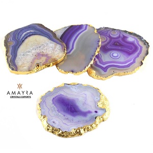 Natural <b>Agate</b> PURPLE Gemstone <b>Coaster</b> Clock Crystal Slices Golden Border Plated Waterproof Home Decor Gujarat AMAYRA CRYSTALS - Product Image 4