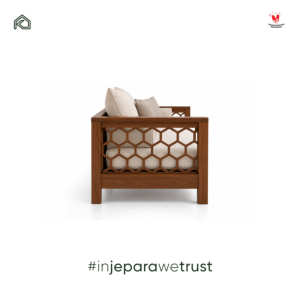 Sofá Cama Moderno de Madera de Teca Sólida con Acabado en Nogal y Cojín Crema para Sala de Estar, Villa u Hotel - Product Image 6