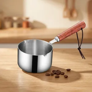 Stainless Steel Milk <b>Pan</b> with Wooden <b>Handle</b> | Milk Boiling Pot | Tea Coffee Sauce <b>Pan</b> for Kitchen | Induction & Gas Compatible - Product Image 4