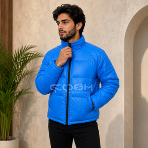 Cosh International <b>Men</b> Women Blue Quilted Puffer <b>Jacket</b> Stand Collar Full Sleeve Winter Wear Street Wear <b>Reflective</b> <b>Jacket</b> - Product Image 3