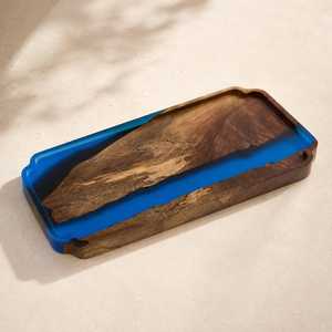 Modern Luxe <b>Epoxy</b> Resin & Live Edge Acacia Wood Decorative Storage Tray with Gold Metal Handles for Contemporary Home Styling - Product Image 6