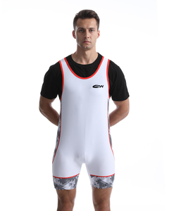 ชุดซิงเกิลเล็ตสำหรับนักมวยปล้ำ SPW รุ่น Unisex สีขาวขอบแดง พิมพ์ลายแบบ Sublimation ผ้าโพลีเอสเตอร์ยืดหยุ่น ระบายเหงื่อได้ดี เหมาะสำหรับกีฬาต่อสู้ - Product Image 1