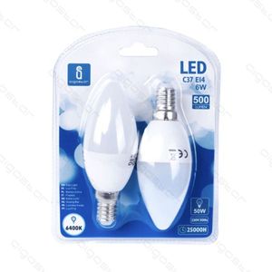 Lampadina Led C37 E14 6W 6400K bianco freddo 500Lm 25000H Confezione da 2 pezzi - Product Image 1