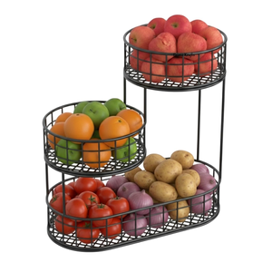 3-Tier Fruit <b>Basket</b> for Kitchen Counter Metal Wire Produce Storage Stand <b>Large</b> Capacity Vegetables & Snacks Organiser, Space - Product Image 3