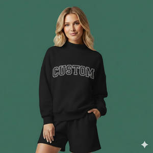 Conjunto de Camiseta de Cuello Alto y Pantalones Cortos para Mujer, Tela de Felpa Suave, Corte Holgado, Ropa Informal - Product Image 1