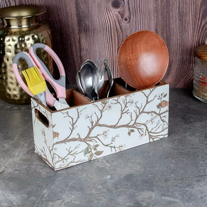 Doublure dorée blanche 3 sections matériau MDF durable Design moderne support à couverts organisateur 23x10x9cm Rectangle décor à la maison - Product Image 5