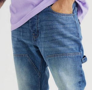 Jeans de Carpintero de Alta Calidad, Estilo Vintage Azul, Corte Holgado, Elásticos, para Hombres Altos, Servicio OEM - Product Image 3