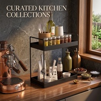 Étagère à épices à double niveau en métal noir avec logo personnalisé, design moderne et durable fait à la main pour le comptoir de cuisine