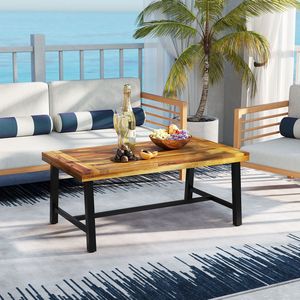 Sturdy Acacia Wood Coffee Table - Thick <b>Top</b>, Metal Legs, Reinforced Stability - Spacious Design & Easy Assembly - Product Image 5