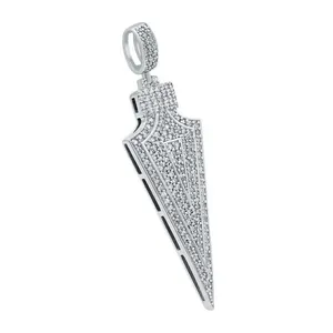 Collar con colgante de punta de flecha de plata de ley con incrustaciones de moissanita micro pavé, chapado en rodio, estilo Hip Hop y Streetwear de moda - Product Image 2
