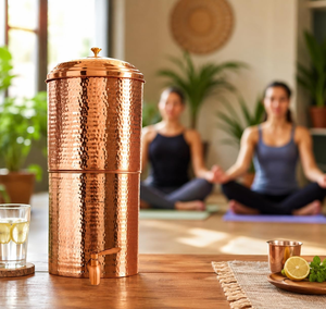 Hammered Pure Copper <b>Water</b> Dispenser Large Copper <b>Water</b> Storage <b>Container</b> with Tap Handcrafted Heavy Gauge Metal <b>Water</b> Pot - Product Image 3