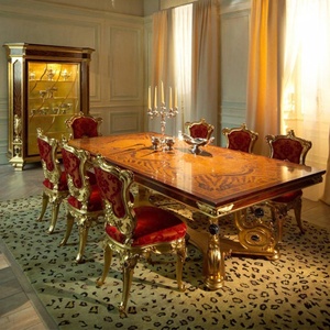 Juego de Mesa de Comedor de Lujo de Caoba Maciza Estilo Mid-Century para Hotel, 9 Piezas, 8 Asientos, Tallado a Mano, Ecológico, para Apartamento o Entrada de Parque - Product Image 1