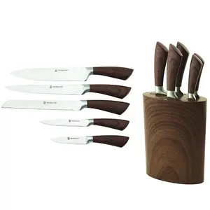 Yangjiang factory high quality knife set of 6, unique wooden design hollow handle with PP wooden design block