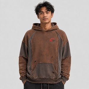 เสื้อฮู้ดดี้ผู้ชายแบบใหม่ สไตล์ดิสเทรส พร้อมปักโลโก้ได้ เนื้อผ้าฝ้ายฟลีซนุ่ม อุ่น ระบายอากาศดี สวมใส่สบายๆ แบบลำลอง - Product Image 1