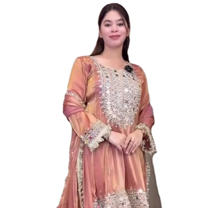 Oferta Especial para el Mes de Eid: Salwar Kameez Tradicional de Tela de Seda Pesada con Bordado Completo en las Mangas, Tallas M a XXL, Disponible en Varios Colores - Product Image 1