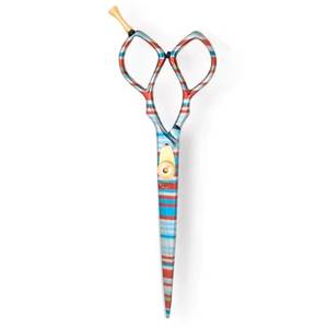 Ciseaux de coiffure professionnels en acier inoxydable, lame tranchante, manche long, pour droitiers, design rayé coloré - Product Image 5