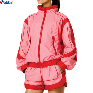 Conjunto de chándal de verano de hip hop de 2 piezas para mujer, top liso, chaqueta corta cortavientos con cremallera de algodón, estilo urbano informal personalizado - Product Image 5
