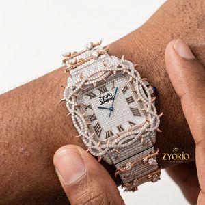 Reloj de Lujo para Hombre con Bisel de Espinas en Oro Rosa y Esfera Cuadrada, Reloj de Pulsera de Cuarzo de Acero Inoxidable - Product Image 3