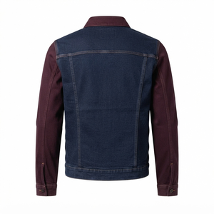 Veste en jean pour homme, couleur bordeaux et bleu, col rabattu, logo sur le devant, style décontracté, coupe classique, vêtement d'hiver, style streetwear - Product Image 3