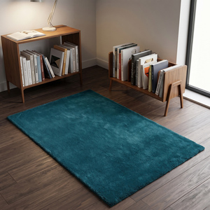 Elegante Alfombra de Lana Lisa con Mechones, Color Azul Turquesa, Antideslizante, de Pelo Medio, con Base de Silicona, Alfombra de Textura Suave para Sala de Estar - Product Image 2