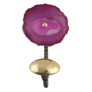 Handmade Pink Agate Stone Wall <b>Hook</b> with Brass Base <b>Decorative</b> Hanger for <b>Coats</b> Hats Bags Mugs Clothes Heavy Duty Wall <b>Hooks</b> - Product Image 2