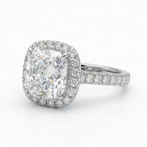 Anillo de Compromiso Minimalista de Lujo AMI JEWELS con Diamante Cultivado en Laboratorio de Corte Cojín de 3.65ct, Oro Blanco de 10k, Certificado IGI, Halo Personalizado - Product Image 3