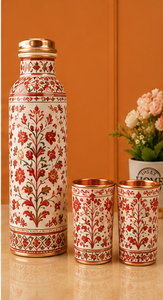 Ensemble de gobelets isothermes de luxe en cuivre à motif floral rouge, personnalisés et imprimés, vaisselle artisanale assortie - Product Image 4