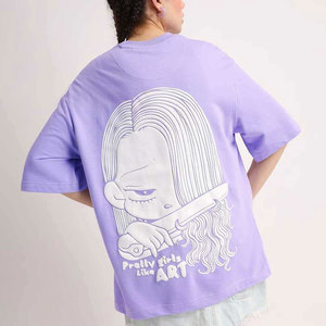 เสื้อยืดผู้หญิงทรงหลวม สีพื้น ผ้าฝ้าย 100% เป็นมิตรกับสิ่งแวดล้อม คอกลม แขนสั้น สวมใส่สบาย ระบายอากาศได้ดี ความยาวปกติ - Product Image 5