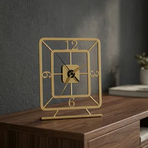 Modern Circular Metal <b>Desk</b> <b>Clock</b> Minimalist Design Black Frame Gold Hands Quartz Movement Silent Non Ticking Snooze Function - Product Image 2