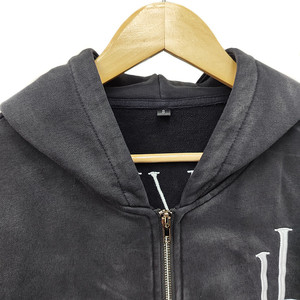 Sudadera con capucha corta vintage negra con estampado serigrafiado, lavado enzimático, bordado, cremallera, OEM, personalizada, con lavado ácido y estilo francés. - Product Image 5