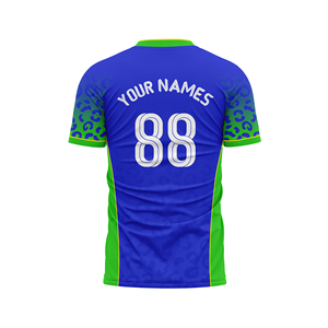 Maillot de football personnalisé bleu jaune imprimé léopard, respirant, extensible dans quatre directions, séchage rapide, anti-transpiration, imprimé par sublimation, sans coutures - Product Image 4