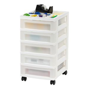Carrello portaoggetti stretto in plastica a 5 cassetti con piano organizer, bianco - Product Image 3