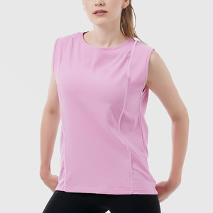 Camiseta sin Mangas para Mujer, Color Rosa, Cuello Redondo, Tejida, Transpirable, Deportiva, de Color Sólido, Largo Regular - Product Image 5
