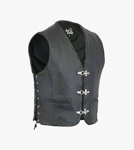 Gilet en cuir noir pour hommes, style motard, sans manches, du S au 3XL - Product Image 1