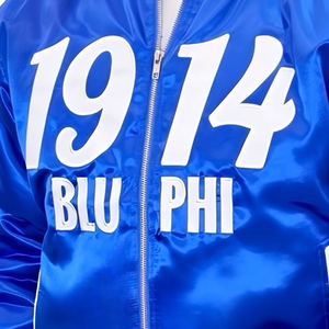 Blouson Bomber Blu Phi Sigma 1914 pour Homme, en Satin Bleu avec Lettres Grecques, Vêtement de Fraternité, Fermeture Éclair, Coupe Classique, Vêtement d'extérieur Premium - Product Image 6