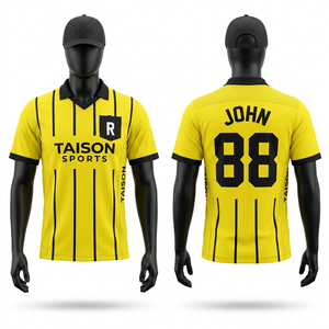 เสื้อกรรมการฮอกกี้สนาม ผ้าโพลีเอสเตอร์ระบายอากาศ พรีเมียม 160 GSM สีเหลืองดำลายทาง พิมพ์ลายแบบ Sublimation พร้อมโลโก้สั่งทำ - Product Image 1
