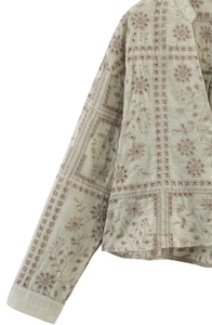 Blusa Bohemia de Lino para Mujer con Bordado Floral, Cuello Mandarín, Manga Larga, Corte Holgado, Cierre de Botones - Product Image 2