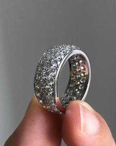 18K Rose Gold Lab Grown Filled VVS Diamond Multi Row Pave Wedding Band Eternity Engagement <b>Ring</b> <b>Dome</b> Full Ice - Product Image 3