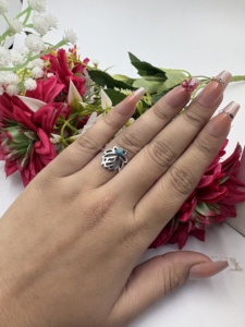 Wholesale Silver <b>Plate</b> Turquoise <b>Ring</b> Leaf Statement Finger <b>Ring</b> Cocktail Party Gemstone Jewelry - Product Image 2