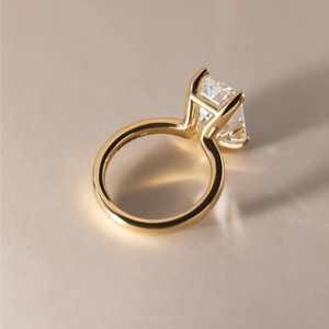EtherStar Jewels 3ct Emerald Cut Lab Grown Diamond IGI Certified Classic Solitaire <b>Ring</b> 18K Yellow Gold Minimalist <b>Plain</b> Band - Product Image 2