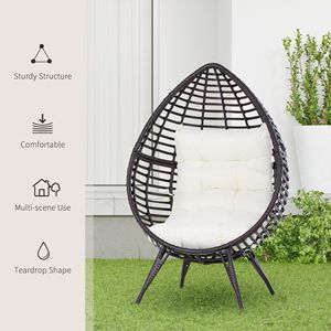 Sillón Huevo de Mimbre para Patio Interior/Exterior con Cojín Suave, Asiento Tipo Lágrima, Muebles de Ratán de Plástico PE para Interiores/Exteriores - Product Image 4