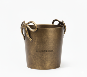 Seau à glace antique avec poignée en or |   Refroidisseur à vin de luxe en aluminium |   Décoration de bar à domicile personnalisable de forme ronde à motif floral - Product Image 3