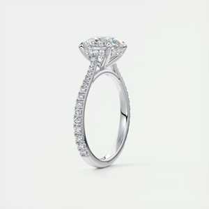 Anillo de compromiso con diamante cultivado en laboratorio de corte redondo de 2.50 quilates, estilo catedral de lujo con halo oculto, en oro blanco de 14 quilates. - Product Image 1