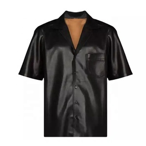 Men's Vintage Style Real Sheep Leather <b>Shirt</b> with Horn <b>Buttons</b> Stand Collar <b>Half</b> Sleeve Winter Vacation Custom Logo OEM Service - Product Image 2